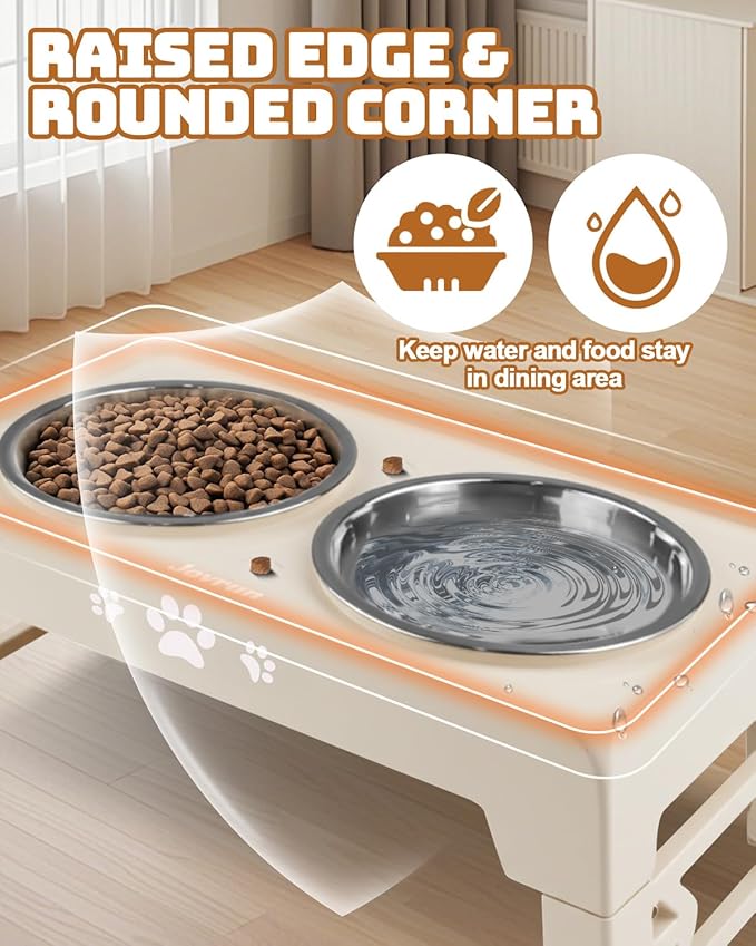 Elevated Dog Bowls, Dog Feeder with 2 Stainless Steel Dishes, 2 Heights Adjustable Raised Stand for Small Dogs, Food Dishes with Non-Slip Feet