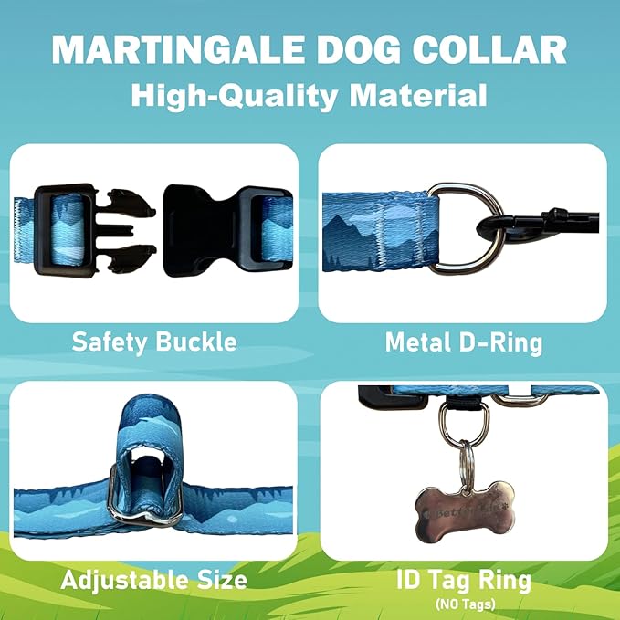 Martingale Collar for Dogs with Buckle Dog Collar Adjustable Soft Nylon Boy Dog Collars for Extra Large Dogs, Blue Sunset