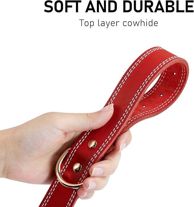 Genuine Leather Dog Collar,Heavy Duty Dog Collar for Small,Medium,Large and Extra Large Dog (S: 0.8" Wide for 13.4"-15.8" Neck, Dual Stitch - Red)