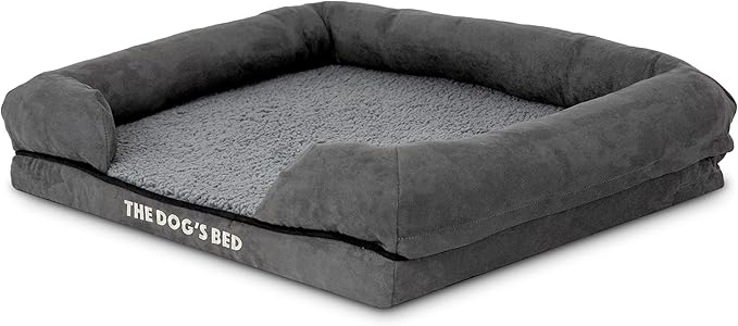 The Dog’s Bed Orthopedic Memory Foam Dog Bed with Bolsters, Plush Fabric, Grey Plush, Small
