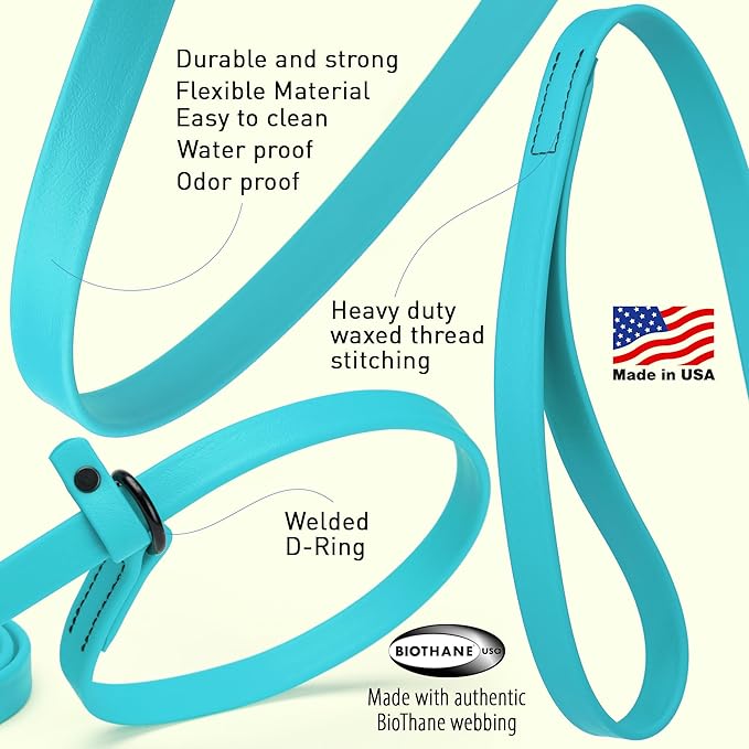 Dogline Biothane Slip Dog Leash - for Small, Medium and Large Dogs - Odor Free Slip Lead, Heavy Duty and Durable Material Kennel Lead - Sky Blue - 7ft L x 5/8in W