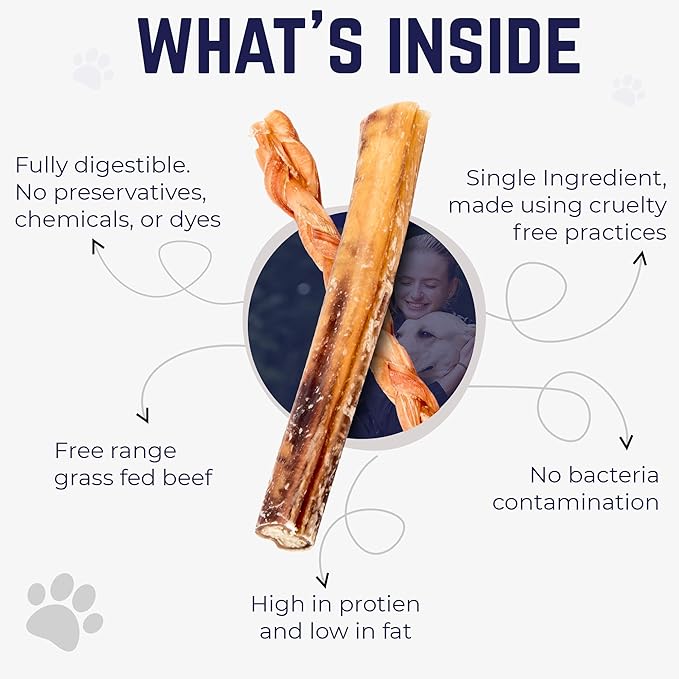 Devil Dog Pet Co. Bully Sticks – 12 Inch, 10 Pack, Standard Sized Dog Chews, 100% Natural, Single Ingredient, Free-Range Grass-Fed Beef – Long Lasting, Rawhide-Free Treats for Dogs