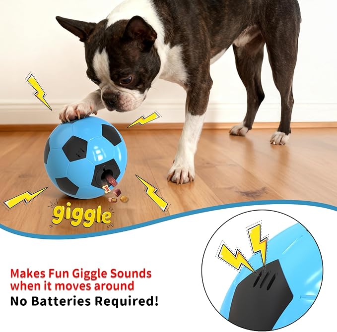 Interactive Dog Toys Treat Dispensers - Giggle Squeaky Dog Soccer Ball Rewards Puzzle to Keep Them Busy, Mental Stimulation Enrichment Food Dispensing for Small Medium Large Breeds, Blue