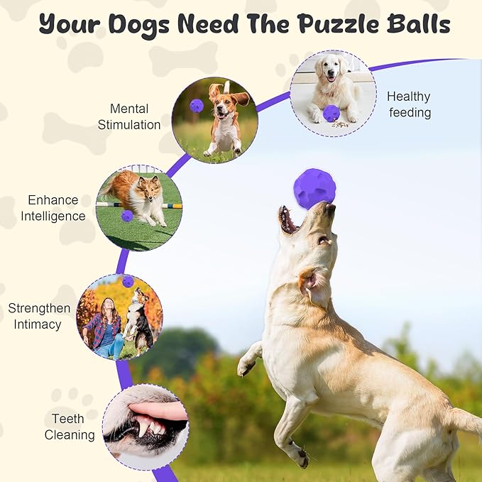 Durable Dog Balls, Dog Puzzle Toy for Boredom, Dogs Enrichment Toy, Interactive Treat Dispensing Balls for Large Dogs to Keep Them Busy