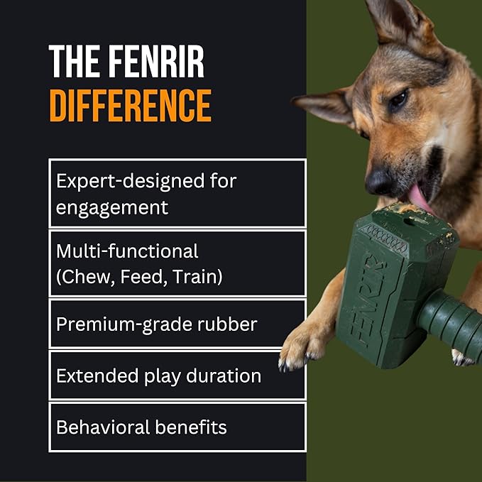 Fenrir Hammer Dog Chew Toy Strong Rubber Stuffable Enrichment Toy for Chewers (Yellow, Small)