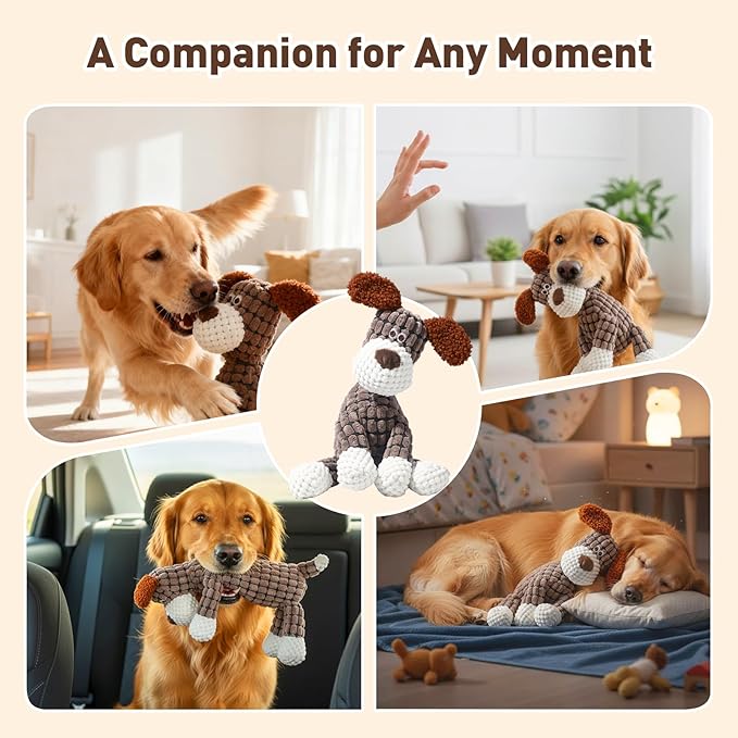 2026 New Interactive Dog Toy, Durable Dog Stuffed Toys for Aggressive Chewers, Interactive Squeaky Chew Teething Toys for Small Medium Large Dogs Puppy (Brown)