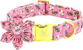Elegant Little Tail Spring Dog Collar, Flower Cute Bees Print Cotton Soft Female Male Puppy Adjustable Dog Collar for Large Dogs