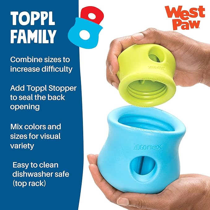 WEST PAW Zogoflex Toppl Interactive Treat Dispensing Puzzle Dog Toy for Mental Stimulation & Enrichment-Holds Kibble & Treats-Lickable, Freezable & Dishwasher Safe-Made in USA-XL-River Blue