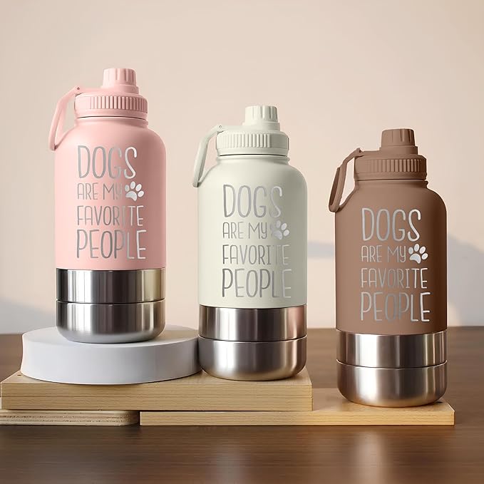 TEEAMORE Dogs Are My Favorite People Water Tumbler with Bowls Personalized Stainless Steel Travel Bottle White