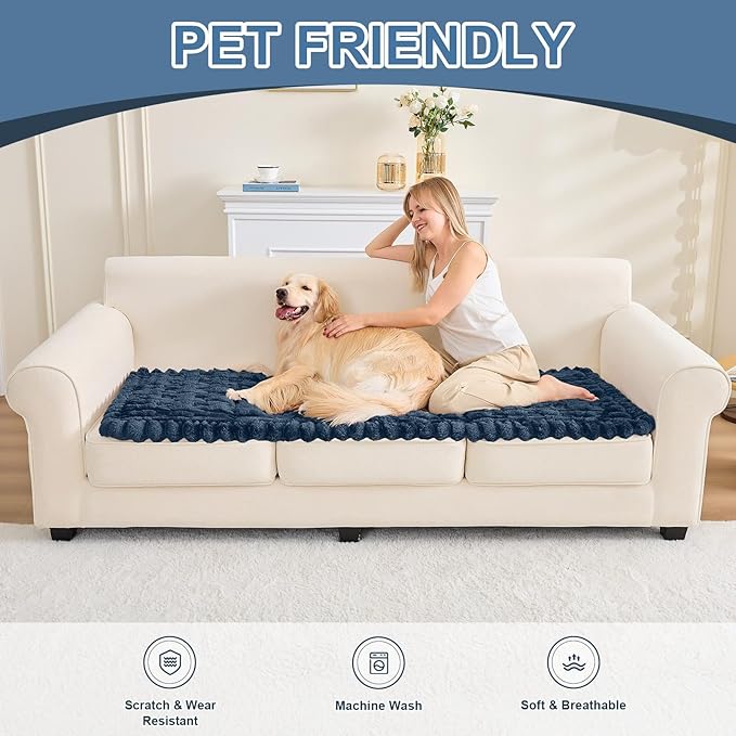 Couch Cover for Dogs, Non Slip Fuzzy Pet Couch Covers for Sofa,Pet Friendly Dog Mat for Couches and Sofas,Thick Soft Sofa Slipcovers Cushion Protector(Berlin Blue, 28" x 83"/70 x 210cm)