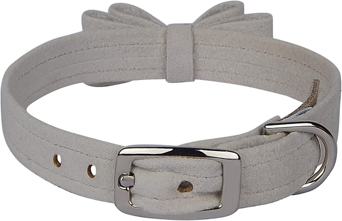 Susan Lanci Designs Ultrasuede Premium Dog Collar with Big Bow, Doe, Medium