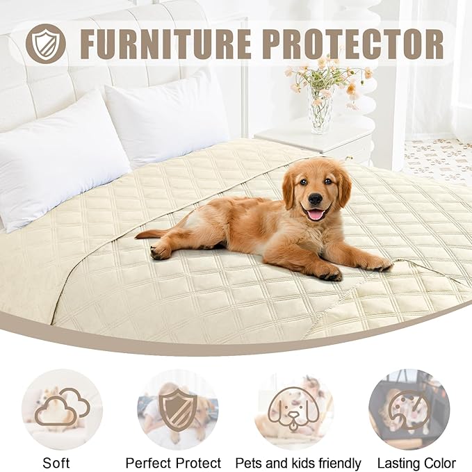 Smiry Waterproof Dog Bed Cover Blanket 68x82, Soft Reversible Pet Blanket, Washable Leakproof Cats Dogs Couch Cover for Sofa, Couch, Furniture, Beige/Beige