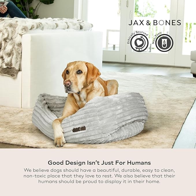 Jax & Bones Dog Bed Napper - Luna Grey Machine Washable Bed For Dogs - Extra Heavy Duty Bolstered Sides - Small Grey Dog Mat Beds | 24 x 21 Inches