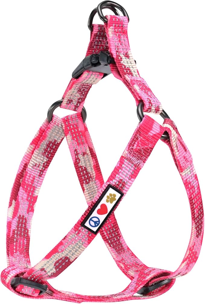 Pawtitas Reflective Step-in Dog Harness – Adjustable No-Pull Vest for Puppies to Seniors, Safe & Comfortable, M Camo Pink