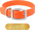 Regal Dog Products Medium Orange Waterproof Dog Collars with Custom Engraved Name Plate | Vinyl Coated, Anti, Easy to Clean Personalized Biothane Dog Collar - Other Sizes for Small & Large Dogs