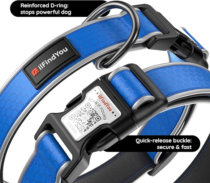 Reflective Dog Collar with QR Code Tag, Personalized Dog Collar, Safety Night Visibility, Anti-Loss Function (Blue-02, Small)