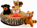 Dog Hide and Seek Toys Puppy Chew Squeaky Toys Plush Mushroom&Bamboo&Shell Hideout Stuffing with Squeakers Animals (Trunk Hideout with 4 Animals)