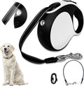 Retractable dog leash with chew-proof cord and LED flashlight, 16-ft heavy-duty dog leash, suitable for Small/medium dogs weighing up to 110 pounds, reflective rope, 360° anti-tangling(White+16ft+LED)