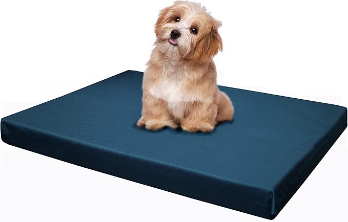 Dogbed4less Memory Foam Platform Dog Bed, Crate Mattress for Orthopedic Joint Relief with Waterproof Removable Cover Small 24X16X3 Pacific Blue