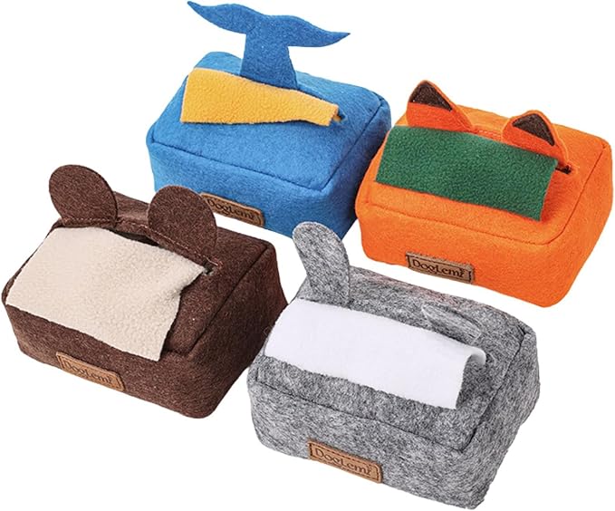 HDKUW 2PCS Dog Puzzle Toy, Dog Tissue Box Plush Toy, Interactive & Enriching Snuffle Game for Small Medium Dogs, Durable Hide and Seek Slowly Feeder Toy, Treat Dispensing & Nose Work Fun Blue Gray