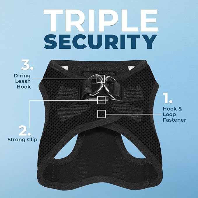 Best Pet Supplies - All Weather Mesh / Plush, Reflective, No Pull Harness for Small, Medium Dogs, Cats - Secure with Hook & Loop Fastener, Buckle, Double D-Rings - Black/Black Trim, XS