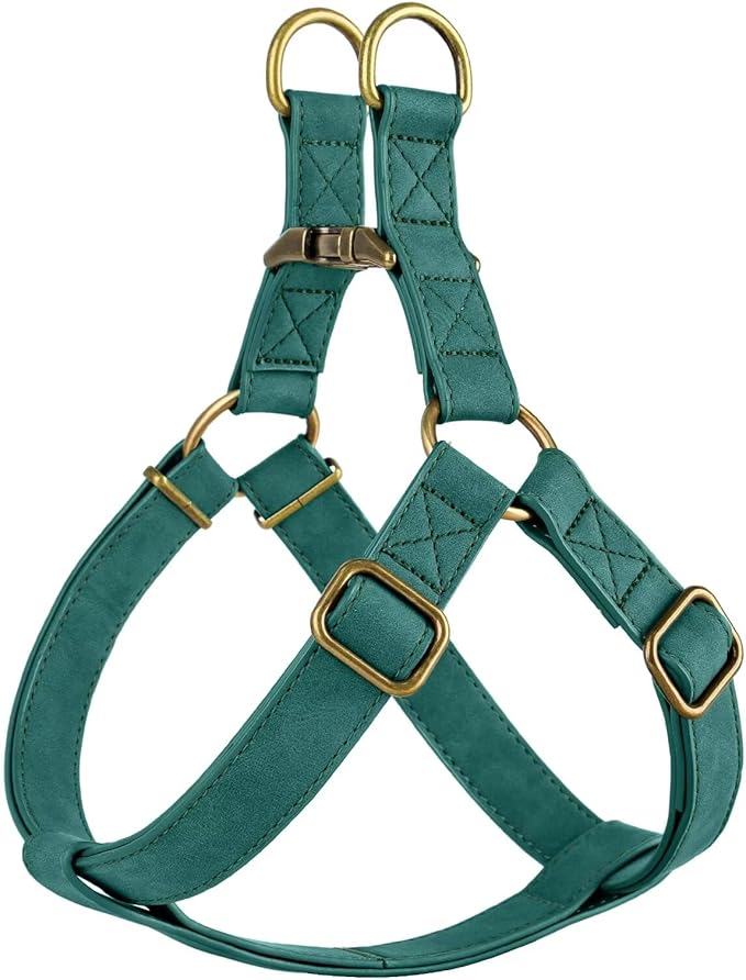 Didog Step in Dog Harness - PU Leather Dog Harness with Antique Bronze Metal Buckle, Easy Walk Dog Halter Harness for Medium Large Dogs Walking Training (Green, M: Chest 20-29")