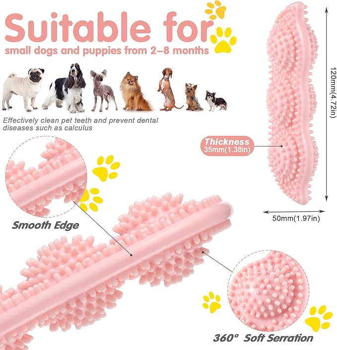 Skylety 6 Pcs Puppy Teething Chew Toys Rubber Bones Shaped Dog Teething Rings Pet Cute Pink Small Dog Toys for 2-8 Months Small Dogs Cleaning Relieving Itching(Blue, Pink, Yellow Green)