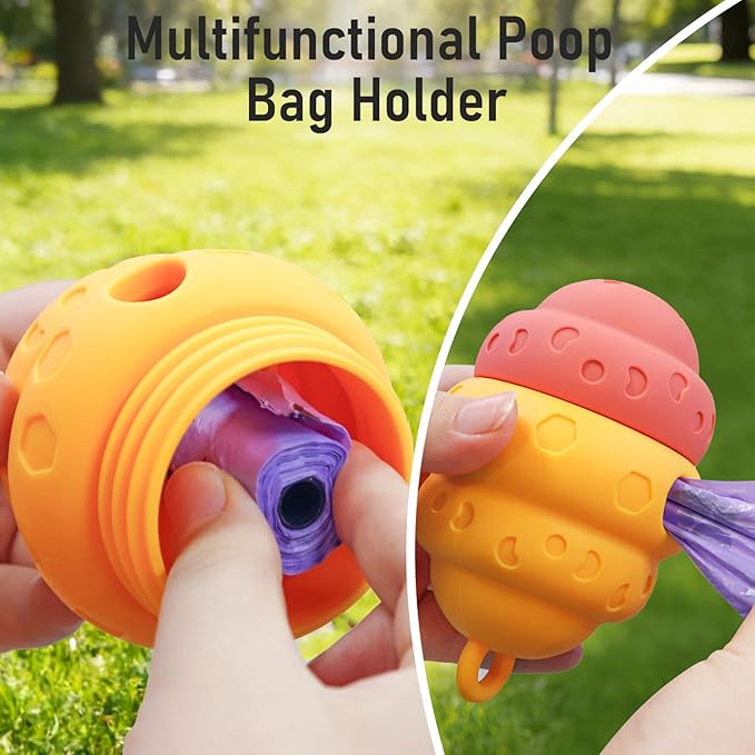 Dog Treat Dispensing Toy - Silicone Puppy Food Dispenser for Small Medium Dogs Puzzle Feeder Ball Interactive Toys & Enrichment Mental Stimulation Topple Outdoor Training Travel Honeycomb Yellow