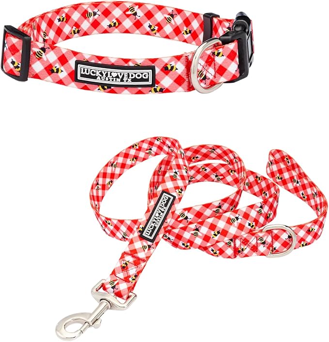 Lucky Love Dog - Easy Click Buckle Dog Collar with Leash Set Combo, Durable & Comfortable for Male & Female Dogs, Pet Collar for Small Dogs, Secure Fit - Bailey Combo, XS