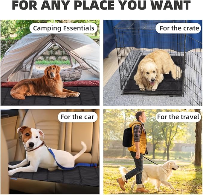 BDEUS 43x25In Large Size Outdoor Dog Bed, Waterproof & Portable Camping Travel Pet Mat, Easy to Clean, Washable Odor Resistant Pet Cooling Pad (Black)