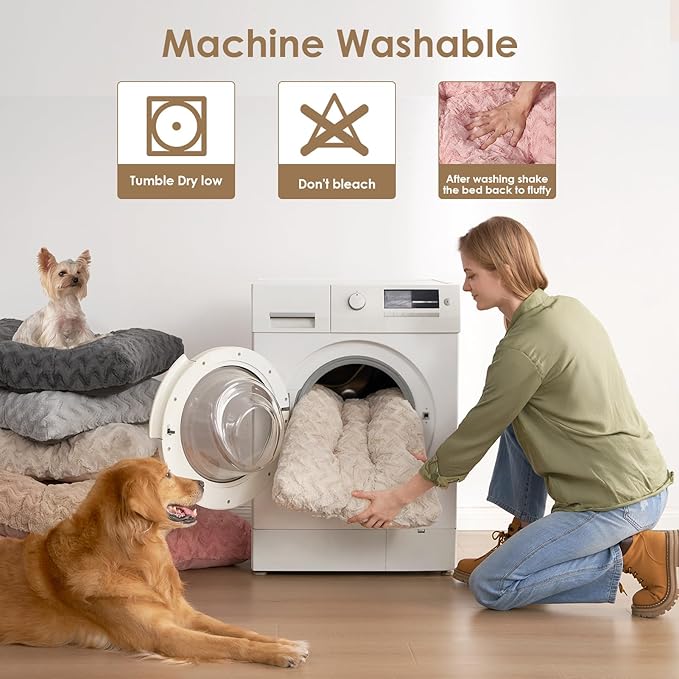 EHEYCIGA XXL Washable Dog Bed for Crate 47x29 Inch, Reversible Kennel Pad for Extra Large Dogs Weight Up to 100 lbs, Plush and Comfy Pet Sleeping Mat, Beige