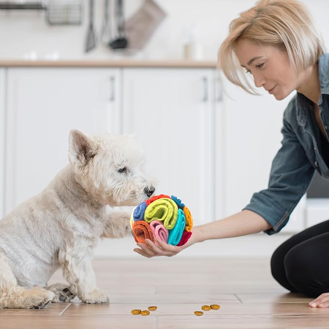 Glaciart One Snuffle Ball for Dogs - 5”x 5” 100% Natural Wool- Treat Dispensing Puzzle Toy for SM & MED Breeds - Mental Stimulation, Slow Feeding, and Interactive Play - Machine Washable