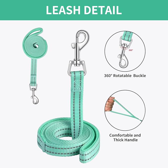 AMTOR Small Dog Harness with Leash Set, No Escape Easy Walk Puppy Harnesses for Training Walking, Step-in Reflective Soft Dogs Vest for XS S Medium Extra-Small Large Sized Dog(Green,L)