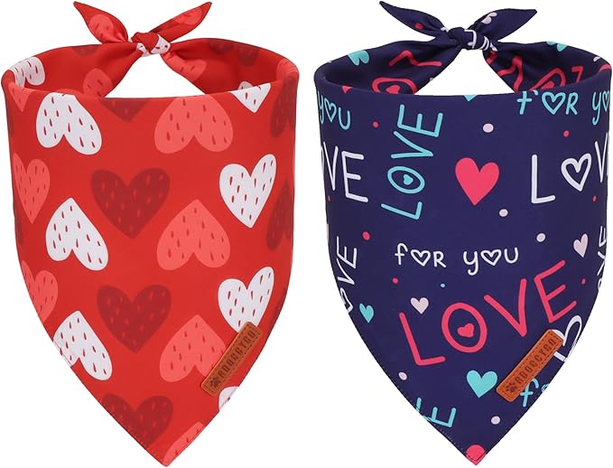 ADOGGYGO Valentine Dog Bandana, Red Blue Heart Love Pet Scarf, Adjustable Fit Pet Valentine Bandanas for Large and Extra Large Dogs (X-Large)