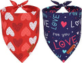 ADOGGYGO Valentine Dog Bandana, Red Blue Heart Love Pet Scarf, Adjustable Fit Pet Valentine Bandanas for Large and Extra Large Dogs (X-Large)