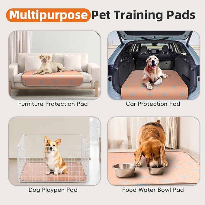 PJYuCien Washable Pee Pads for Dogs 2 Pack, 36" x 36" Non-Slip and Leak-Proof Pee Mat, Puppy Training Pads for Whelping, Playpen, Crate, Bed(Orange)