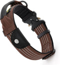 Plutus Pet Tactical Dog Collar with Tracker Pocket for AirTag, Adjustable Reflective Nylon Collar, Metal Buckle, Leather-Wrapped Handle, Soft Padded for Medium Large Dogs (Chocolate, L)