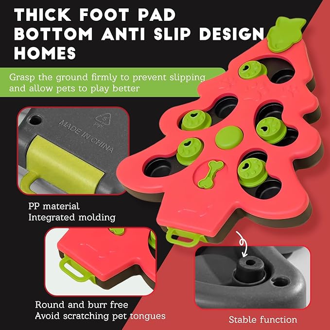 Pet Puzzle Dispensing Slow Feeder Cat Puzzle Toys for IQ Training & Mental Enrichment, Interactive Toys for Small Medium Cats and Dog, Puppy Treat for Fun Feeding Toy (Red Christmas Tree Shape)