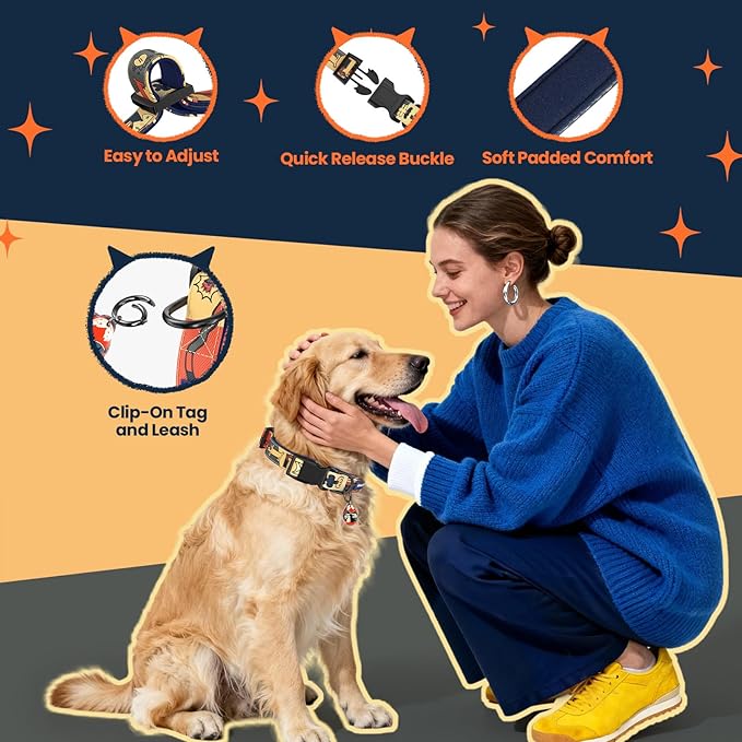 Dog Collar and Leash Set, QR Tag Adjustable Pet Collar, 5 FT Heavy Duty Dog Leash, Padded Handle, Quick Release Buckle, Metal Ring, 360° Swivel Clip for Small Dogs Walking Running (Dark Blue, S)