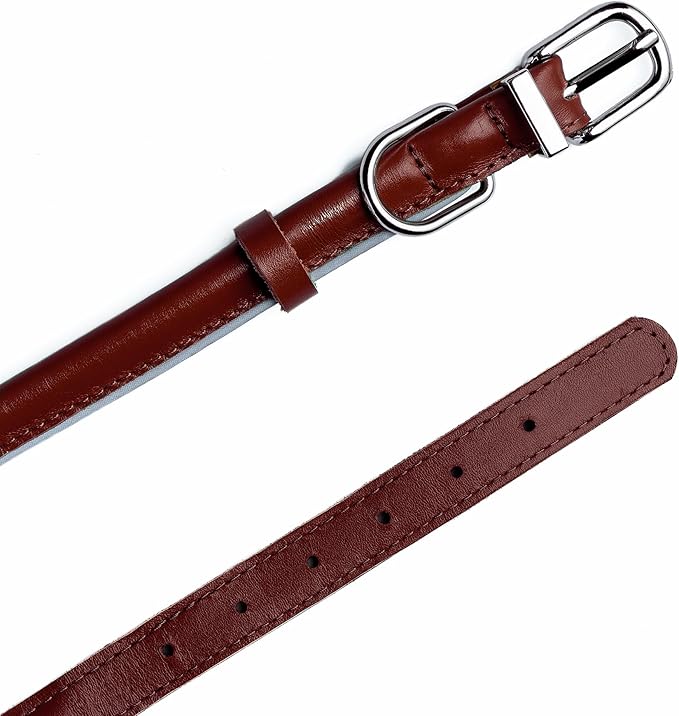OOPSDOGGY Rolled Leather Dog Collar Reflective Roll Collars for Small Medium Large Dogs Puppy (Cognac, XXL, 20'' - 24'')
