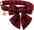 DOGWONG Christmas Dog Collar with Sailor Bow Tie, Red Plaid Dog Collar Durable Metal Buckle Adjustable Red Gingham Dogs Collars for Small Medium Large Dogs, XL