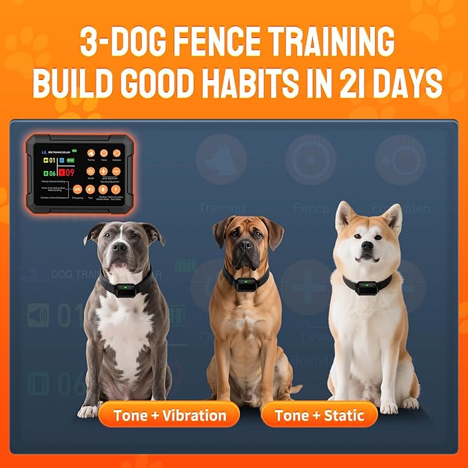 Wireless Fence for 3 Dogs Radar Wireless Dog Fence, 10–120ft Adjustable Boundary, IPX7 Waterproof Dog Collar, Beep/Vibration/Shock Collar, Dog Fence Outdoor for Yard (1 Collar)