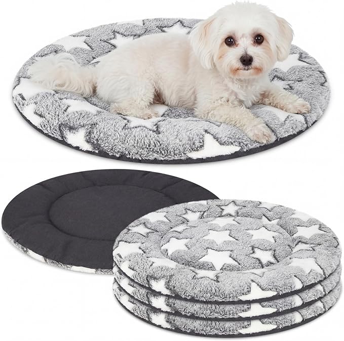 VitalCozy 4 Pcs Dog Crate Pads, Ultra Soft Warm Washable Anti-Slip Kennel Bed Mat for Pets, Reversible, Replaceable, Cozy Cage Liner for Small Medium Large Dogs and Cats(Dia 16 Inch,Gray)