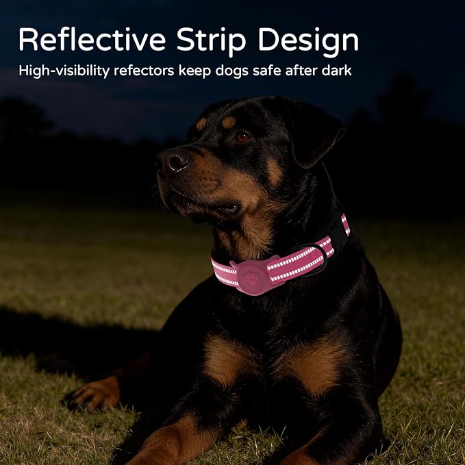 Airtag Dog Collar, Dog Collar with Airtag Holder Compatible for Apple Air Tag, Fit Circle Airtag Holder(Not Fit Other Shapes) for Small Dogs IP68 Waterproof (Rose Red,S)