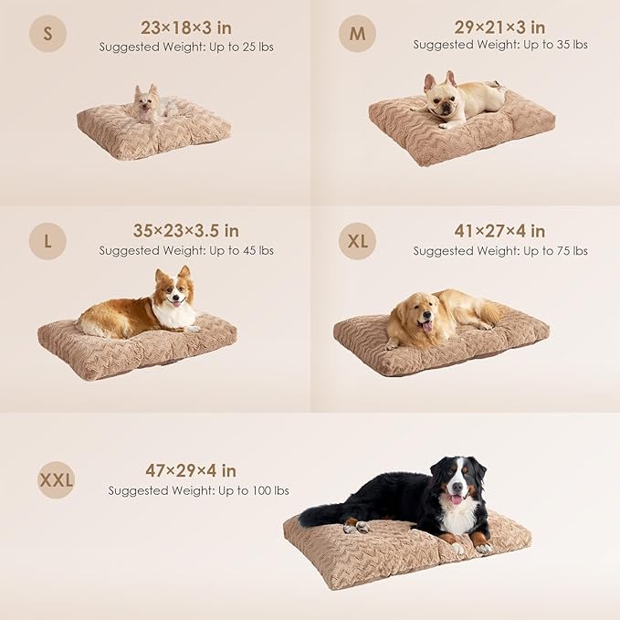 EHEYCIGA Washable Small Dog Bed for Crate 23x18 Inch, Reversible Kennel Pad for Puppy Weight Up to 25 lbs, Plush and Comfy Pet Sleeping Mat, Camel
