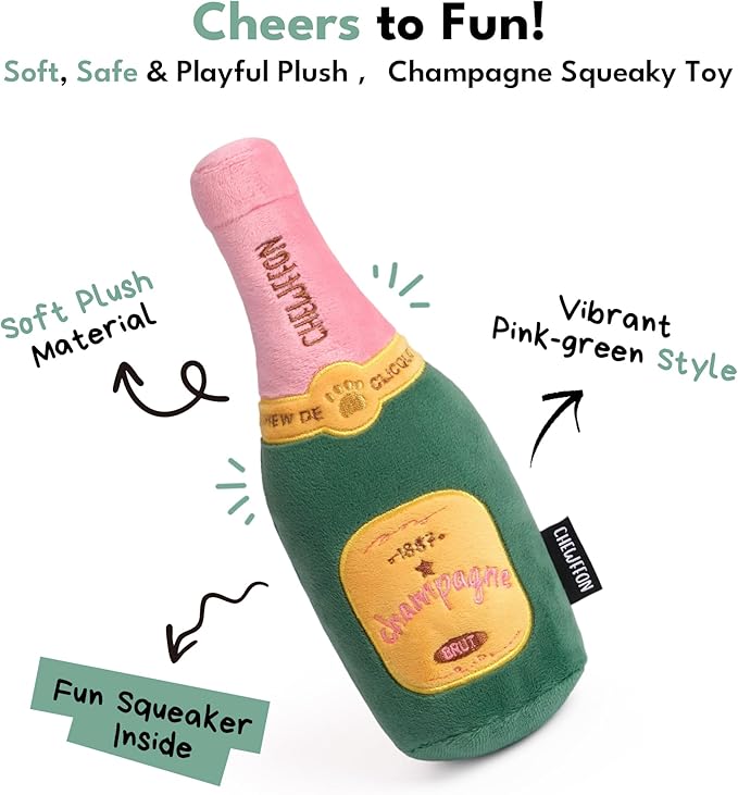 CHEWFFON Enrichment Dog Toys, Interactive Squeaky Champagne Bottle Puppy Toy for Boredom, Plush Present Birthday Toy for Small and Medium Dogs
