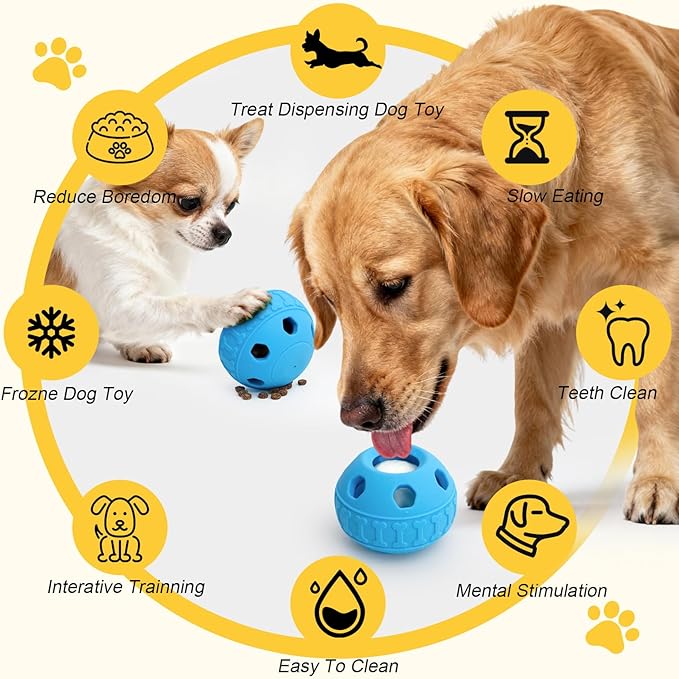 IFOYO Frozen Treat Dog Toy Ball for Small to Medium Dogs, Silicone Enrichment Dog Toys to Keep Them Busy, Reduce Anxiety, Puzzle Treat Dispensing Dog Toys for Slow Food Training, Easy to Clean (Blue)