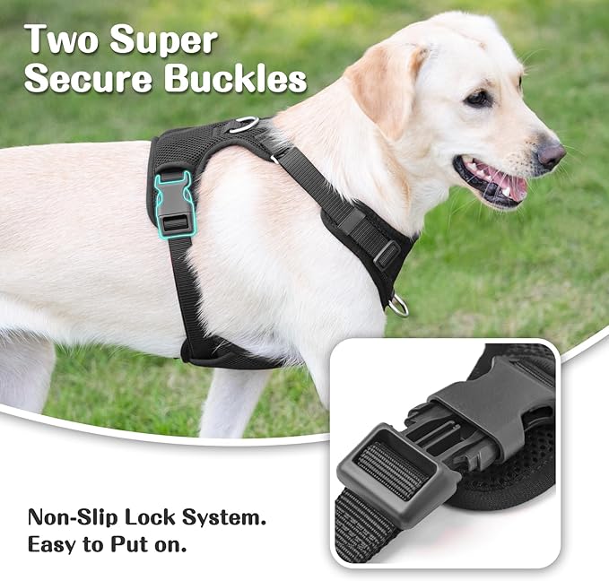 No Pull Dog Harness for Small Medium Large Dogs - Adjustable 2 Layer Mesh Dog Vest with Dual Clip, Escape Proof, Quick Release, Lightweight Breathable Mesh for Walking Hiking (Black,XS)