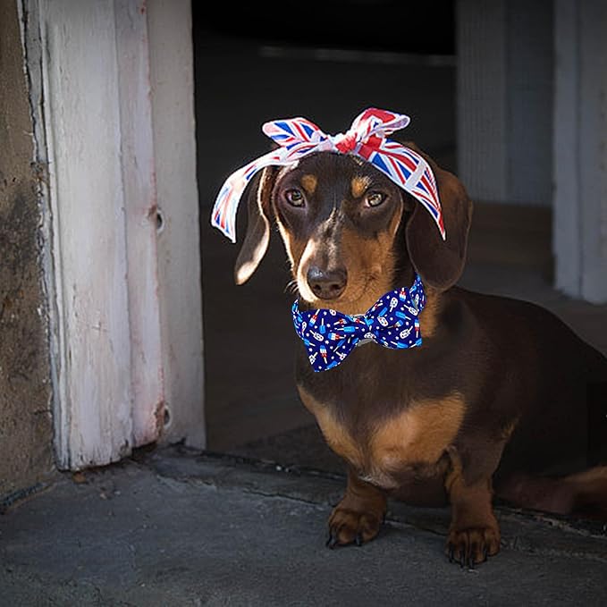 Lionheart glory American Flag Dog Collar 4 of July Independence Patriotic Dog Bow Collars Heavy Duty Adjustable Soft Collar with Bowtie for Large Dogs Pet Gift
