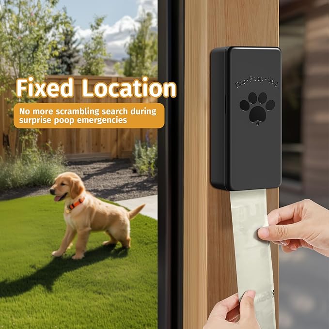 Dog Poop Bag Dispenser, Wall-Mounted Dog Bag dispenser Outdoor or Indoor for Doggy and Pets, Black Poop Holder for Yard and Park, Included 4 Rolls (60 Bags)